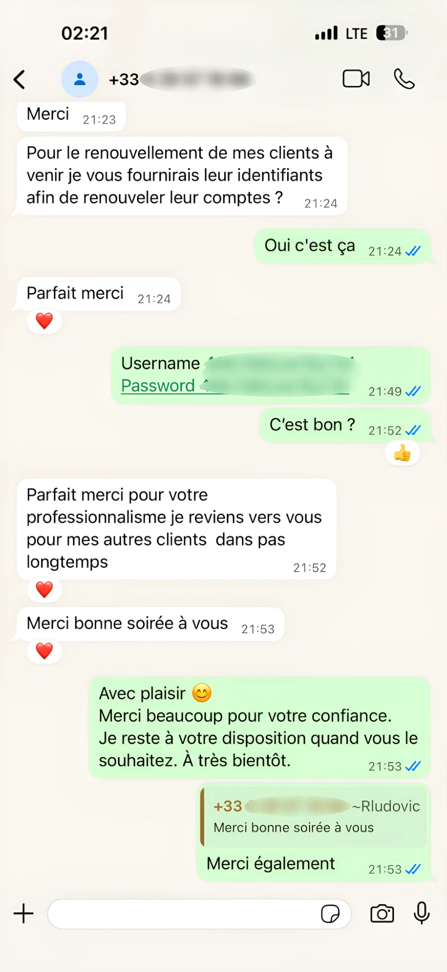 Avis client WhatsApp
