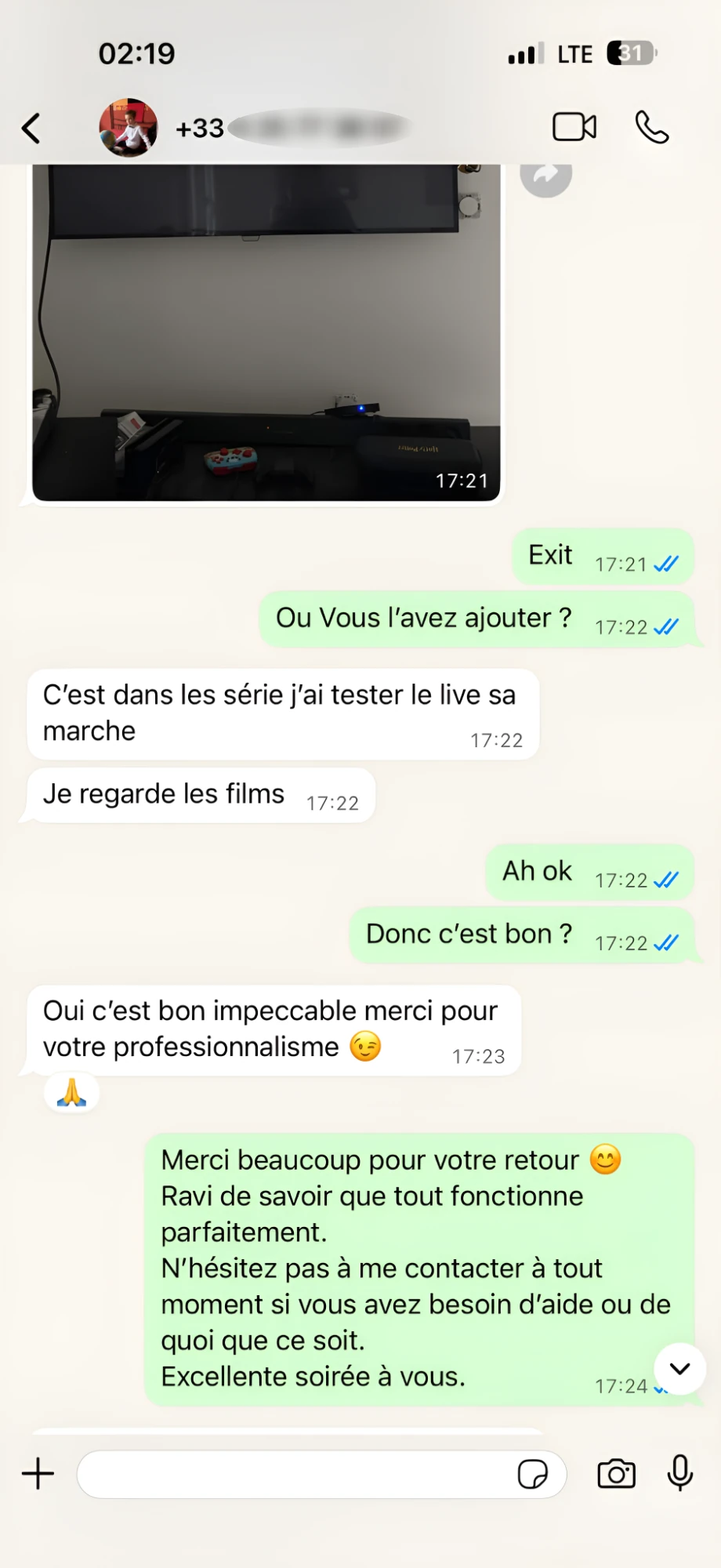 Avis client WhatsApp