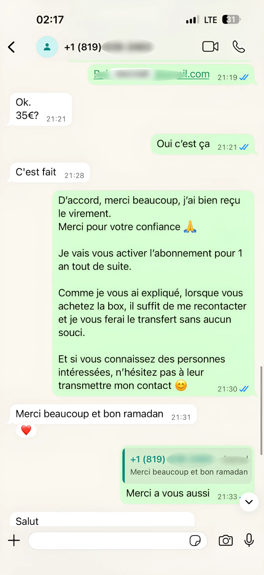 Avis client WhatsApp