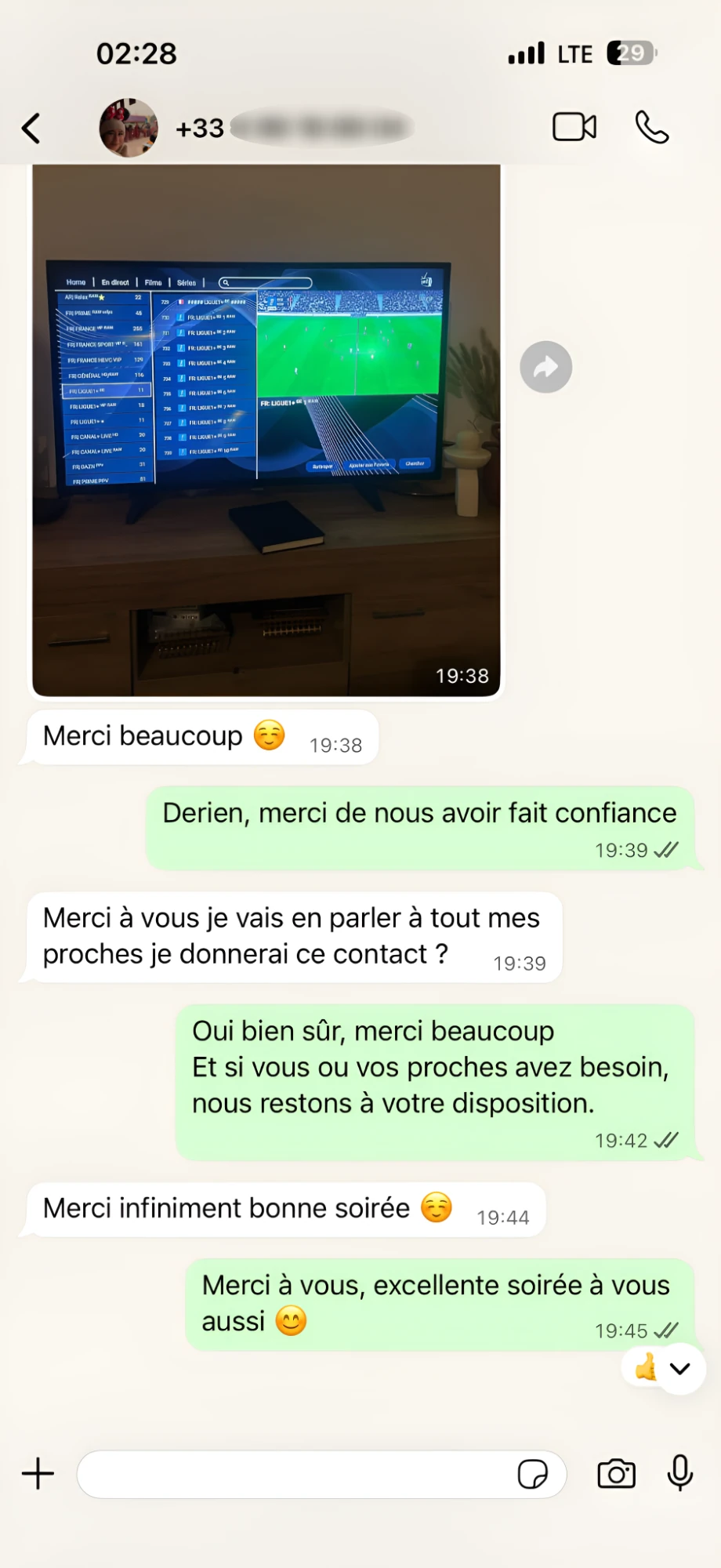 Avis client WhatsApp