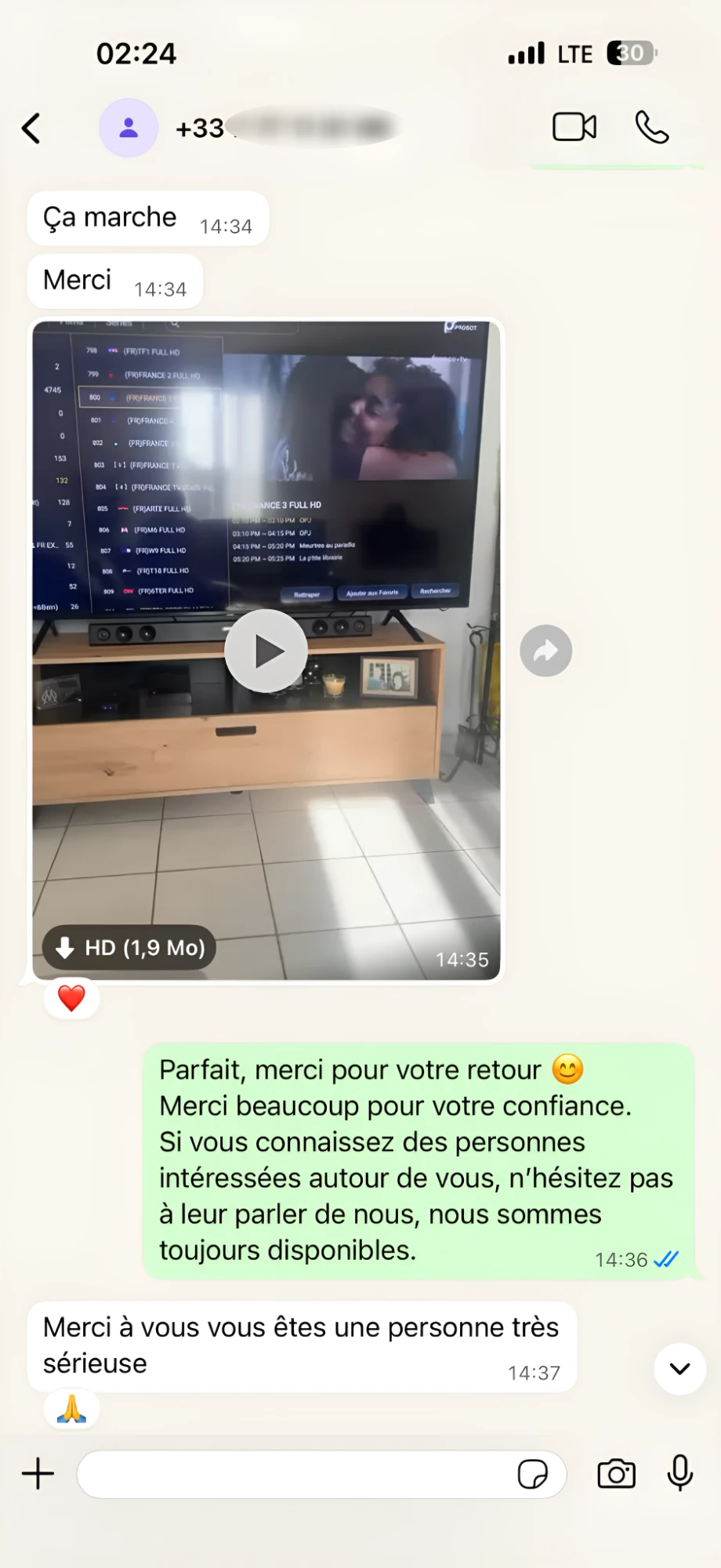 Avis client WhatsApp