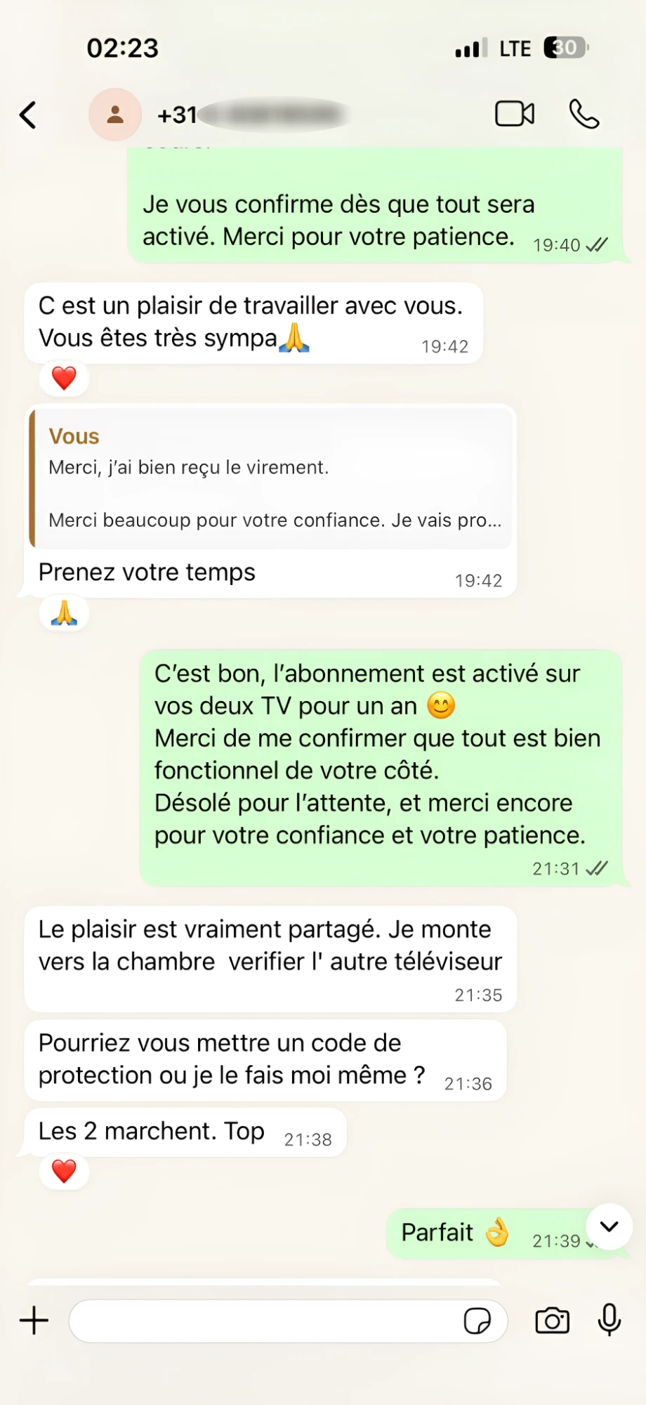Avis client WhatsApp